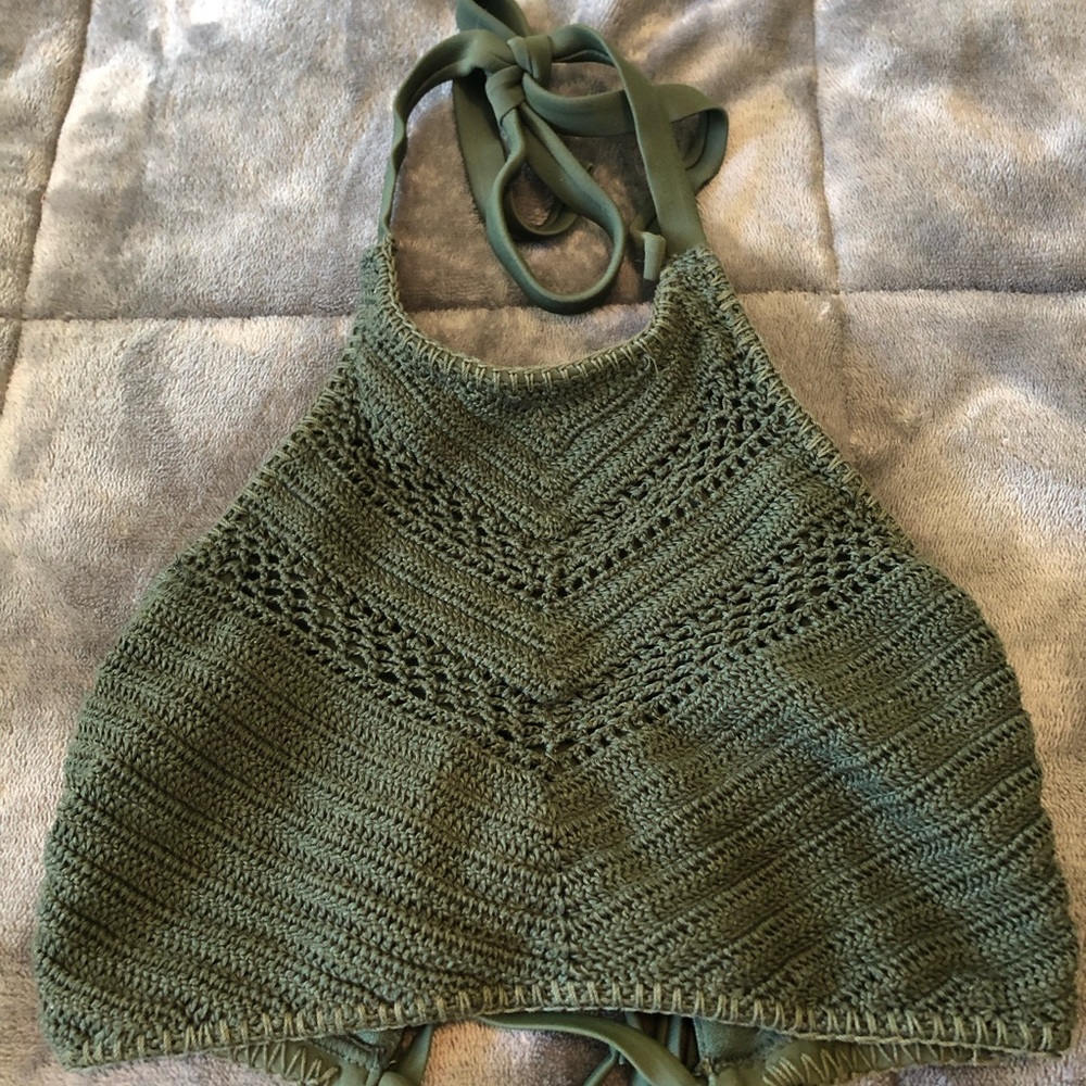 green boho swim top